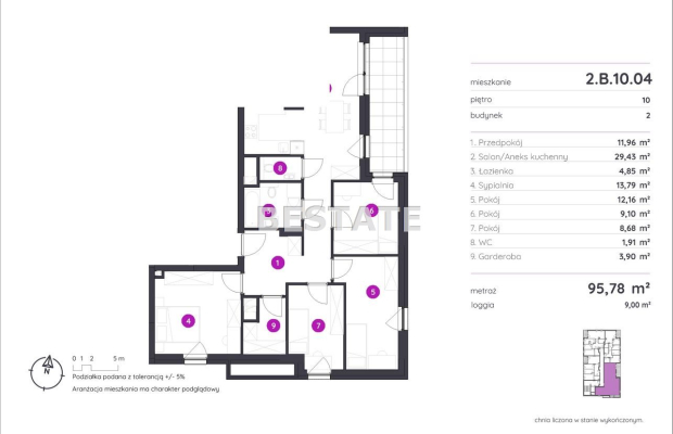 5 pokojowy apartament, loggia 9 m.kw Widzew