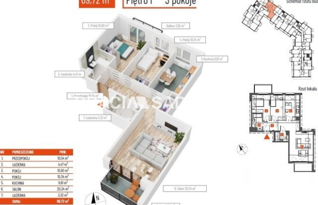 69m2 3pok+os kuchnia 2 balkony Bieżanów-Prokocim 