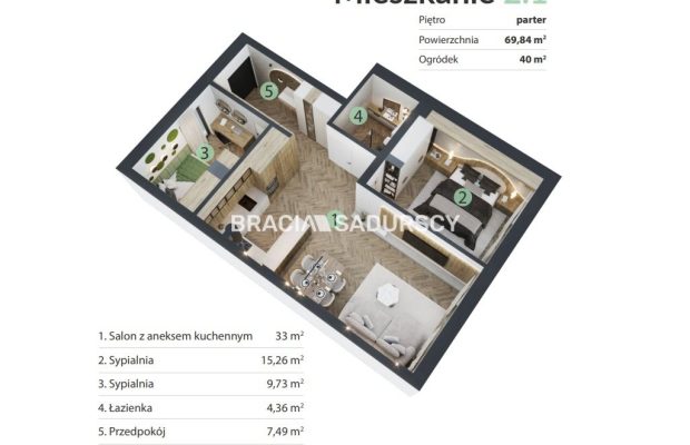 3 pok + ogródek 9tys/m2 Śledziejowice koło Krakowa