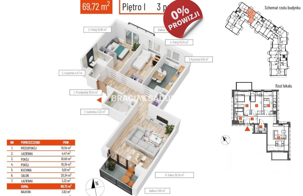 69m2 3pok+os kuchnia 2 balkony Bieżanów-Prokocim 