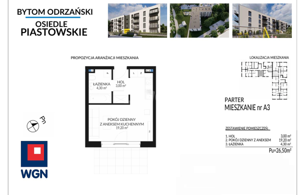 Bytom Odrzański, mieszkanie w stanie deweloperskim, 26,50 m2, 1 pokój, parter, ogródek, cena 177 550 zł, sprzedam.  
  
Na sprz