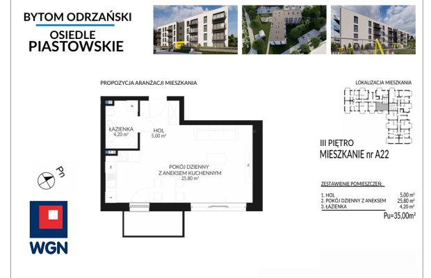 Bytom Odrzański, mieszkanie w stanie deweloperskim, 35,00 m2, 1 pokój, III piętro, balkon, cena 234 500 zł, sprzedam.  
  
Na s