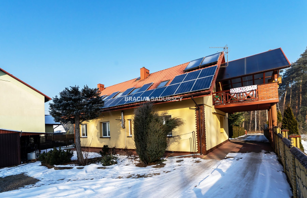 Dwa domy w otoczeniu Puszczy Niepołomickiej.