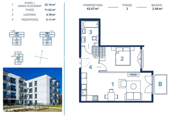 43m2 2 pok +balkon Ruczaj