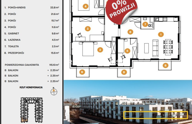 115m2 Apartament 5 pok/3 balkony Bronowice