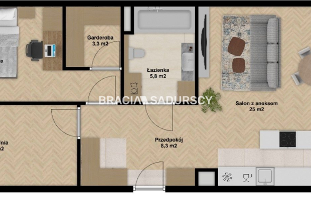 3 pokoje na Woli Justowskiej - 67,37m2