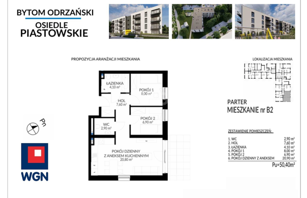 Bytom Odrzański, mieszkanie w stanie deweloperskim, 50,40 m2, 2 pokoje, parter, ogródek, cena 337 680 zł, sprzedam.  
  
Na spr
