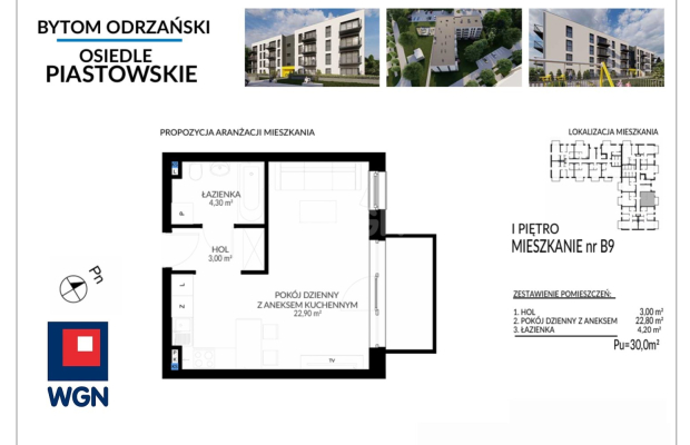 Bytom Odrzański, mieszkanie w stanie deweloperskim, 30,00 m2, 1 pokój, I piętro, balkon, cena 201 000 zł, sprzedam.  
  
Na spr