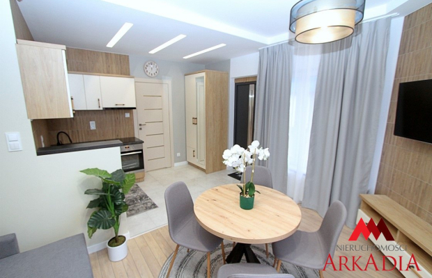 Z przyjemnością prezentujemy ofertę wynajmu eleganckiej kawalerki o powierzchni około 24 m², zaproponowanej przez Arkadia Nieru