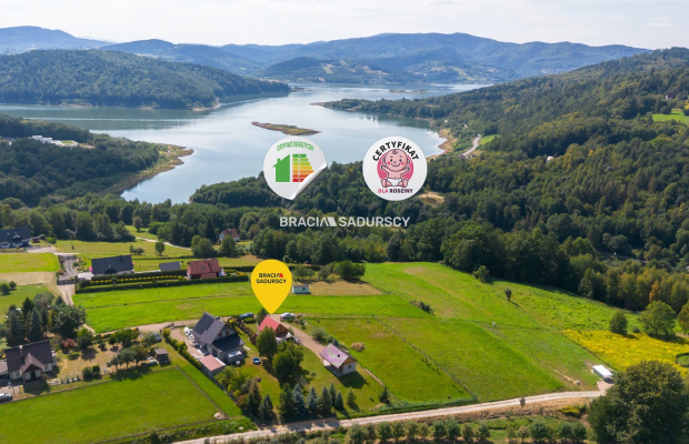 Dom nad jeziorem z dużą działką widokową.