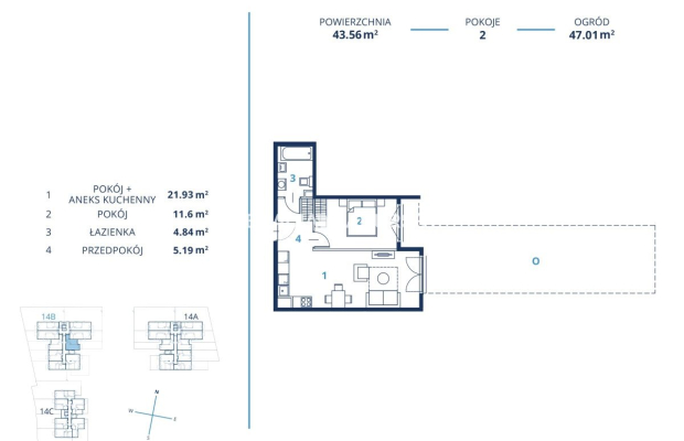 Gotowa inwestycja - 43m2 2pok+ogródek
