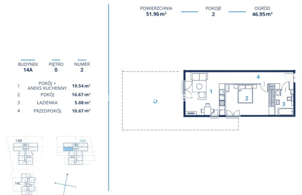 51m2  2pok+ ogródek (klucze) Ruczaj 0%