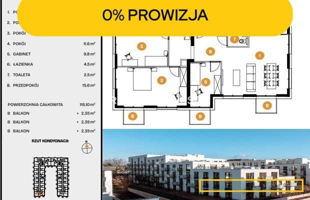 115m2 Apartament 5 pok/3 balkony Bronowice
