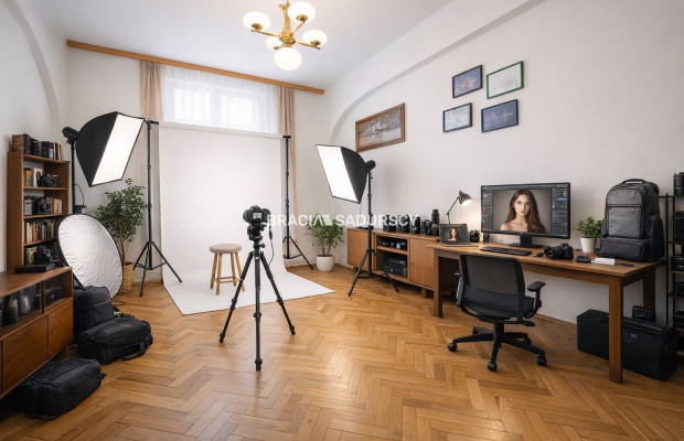 Parterowy przestronny lokal z oknami na ulicę.