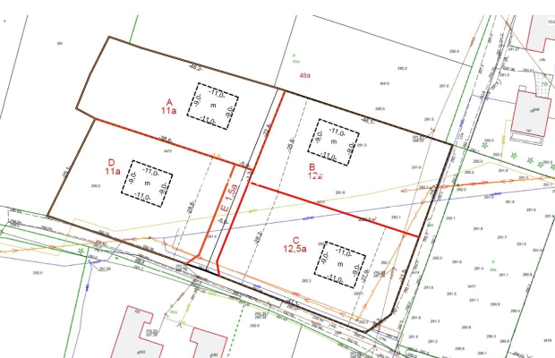 4 działek budowlanych od 11ar do 12,5ar 