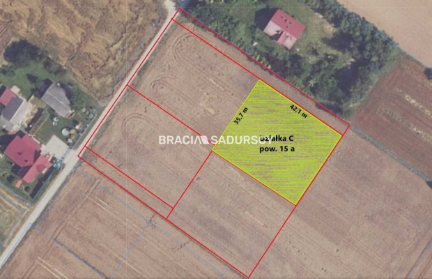 Działka budowlana Sieciechowice blisko Krakowa / Iwanowic. Piękna, widokowa działka o wymiarach 35,7 m szerokości (front) i 42,