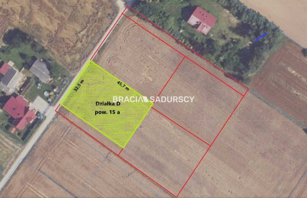 Działka budowlana Sieciechowice blisko Krakowa / Iwanowic. Piękna, widokowa działka o wymiarach 35,7 m szerokości (front) i 42,