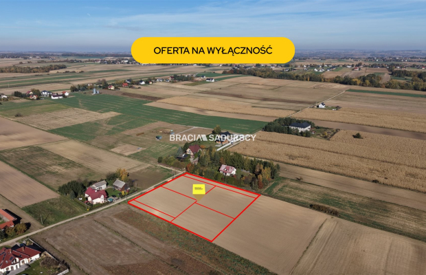 Działka budowlana Sieciechowice blisko Krakowa / Iwanowic. Piękna, widokowa działka o wymiarach 35,7 m szerokości (front) i 42,