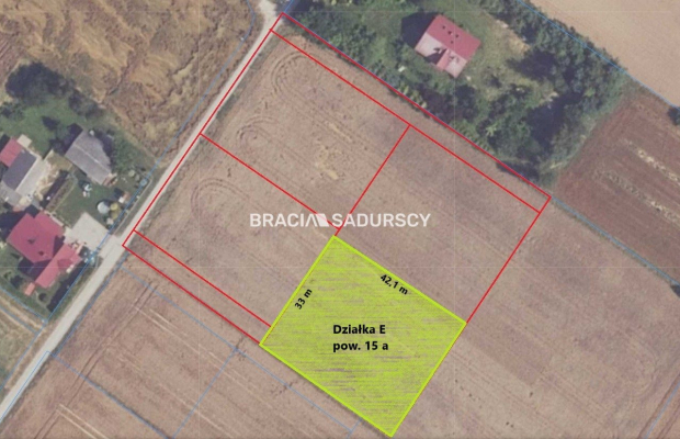 Działka budowlana Sieciechowice blisko Krakowa / Iwanowic. Piękna, widokowa działka o wymiarach 35,7 m szerokości (front) i 42,