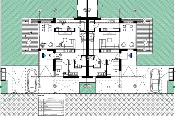 Działka z projektem na 5 bliźniaków 