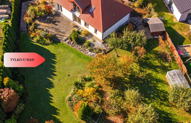 Parterowy dom, garaż, ogród, jezioro, Mazury