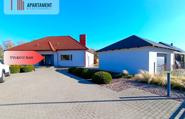 Parterowy dom, garaż, ogród, jezioro, Mazury