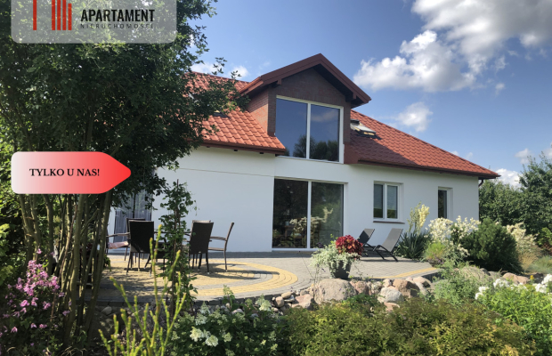 Parterowy dom, garaż, ogród, jezioro, Mazury