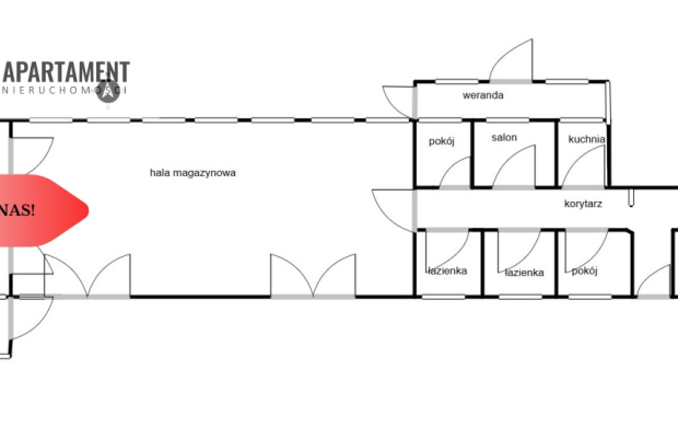 Obiekt magazynowo-biurowy z utwardzonym placem.