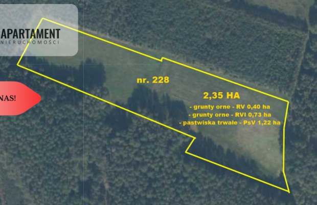 Tylko u Nas! Działka rolna o pow. 2,35 ha.