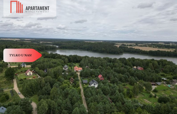 Działka budowlana zadrzewiona las jezioro