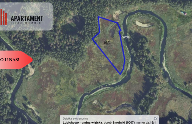 Działka  1,140 ha w lesie, przy rzece Wda-Smolniki