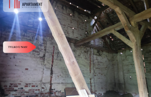 Działka rolna z dużą stodołą.