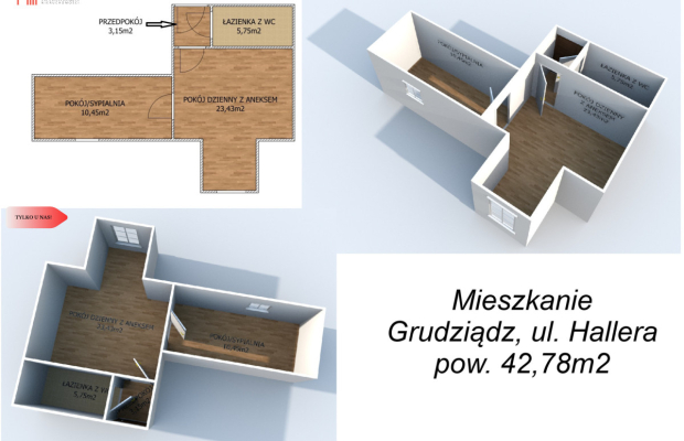 * Gotowe do wejścia 2 pokoje, Hallera, Grudziądz
