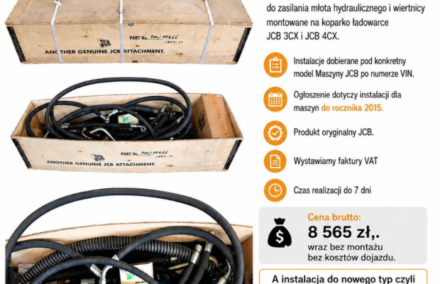 Instalacja hydrauliczna JCB 3CX / 4CX do młota i wiertnicy – stary typ do 2015 r. / nowy typ od 2016 r.