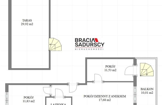 3 pok ok. 50 z tarasem na dachu 30m2 Podgórze