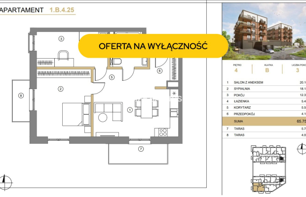 3 pok 65m2 ostatnie piętro 2 balkony winda 