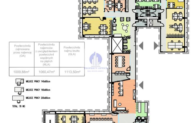 Mokotów: lokal biurowy 1060m2 do wynajęcia