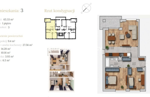 66,25 m² | 3 pokoje | Kameralne osiedle