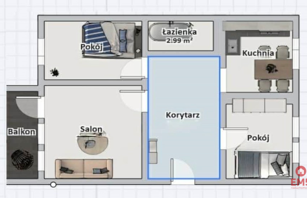 3 pokoje 60m2 Ul.Zagumienna