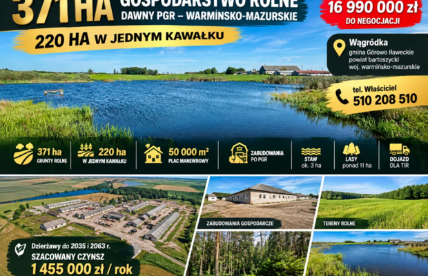 371 ha Gospodarstwo Rolne, 50 000m2 pod zabudową, Warmińsko-Mazurskie