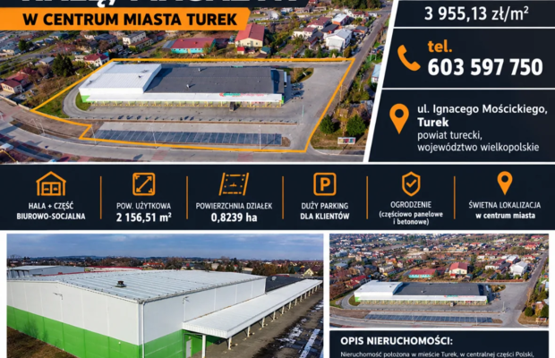 Sprzedam lub wynajmę halę, magazyn w centrum miasta Turek