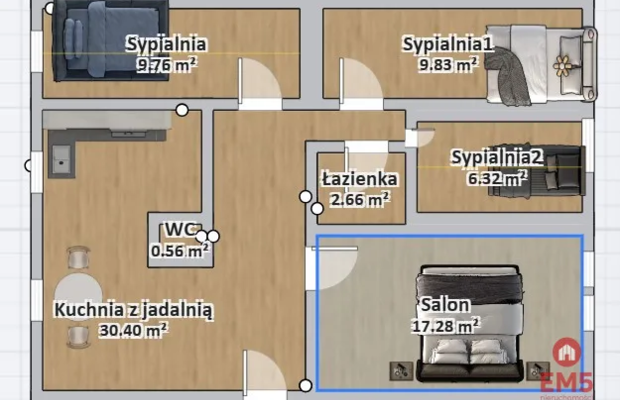86m2 ul.Piasta piętro 3