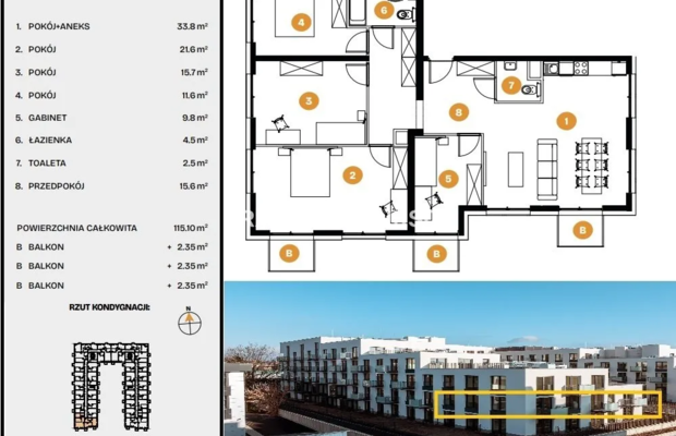 115m2 Apartament 5 pok/3 balkony Bronowice