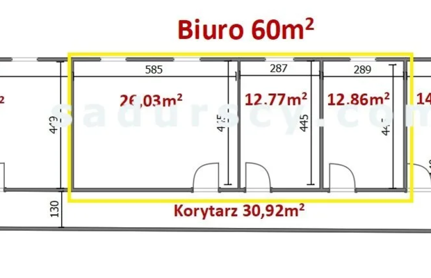 Biuro 60m2 z klimatyzacją, na pierwszym piętrze w Piasecznie, okolice Józefosławia.     
 
  Trzy pokoje biurowe z oknami od za