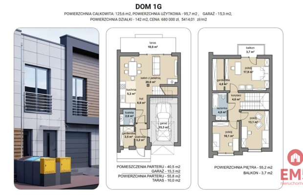 Dom szeregowy 125 m2,  Zaścianki