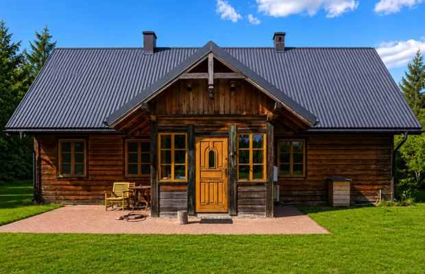 Drewniany dom premium nad stawem | 1 ha | Sauna |