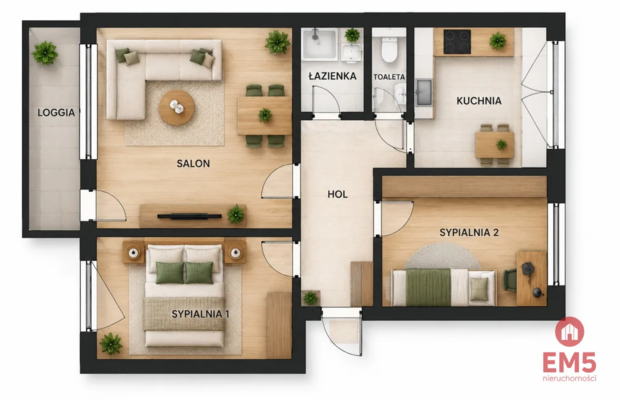 3 pokoje, 58,6 m² | Dwustronne mieszkanie