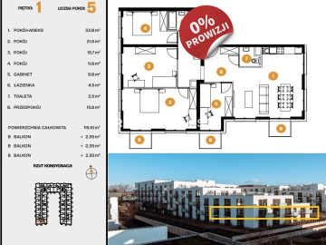 115m2 Apartament 5 pok/3 balkony Bronowice