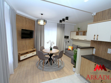 Z przyjemnością prezentujemy ofertę wynajmu eleganckiej kawalerki o powierzchni około 24 m², zaproponowanej przez Arkadia Nieru