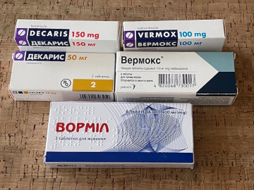 Vermox, Mebendazol, Wormil, (Zentel), Albendazol, Decaris, Iwermektyna, Ivermectin, Enterogel